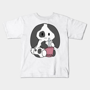 Spotted Black Bunny Strawberry Bubble Tea Kids T-Shirt